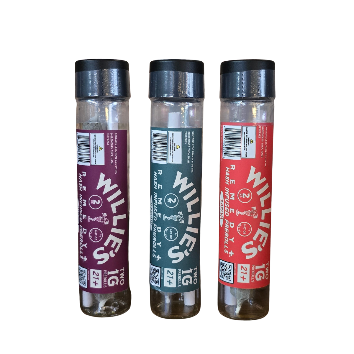 WILLIES REMEDY+ HASH INFUSED 2 PACK 1G PREROLLS- HYBRID