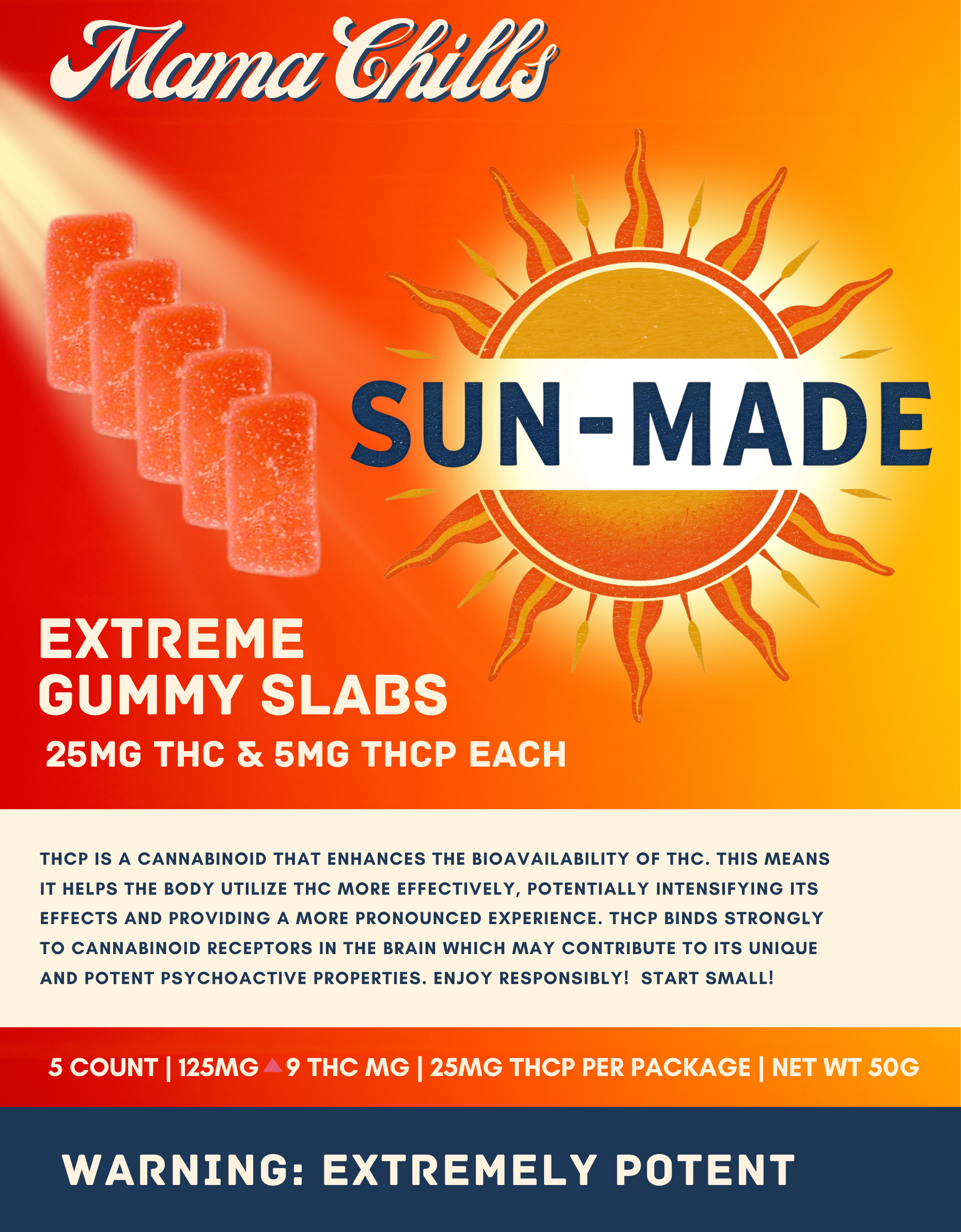SUN MADE GUMMY SLABS -5CT 25MG THC 5MG THCP
