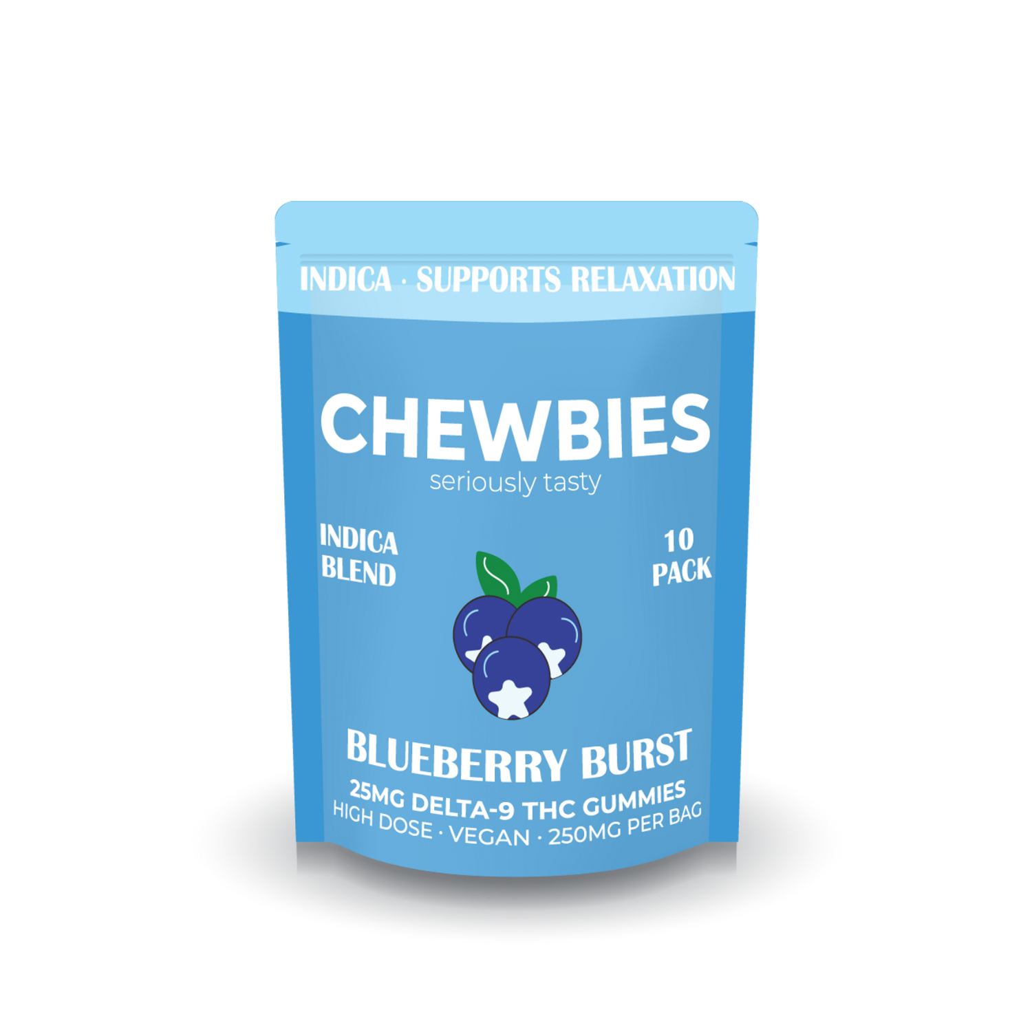 HIGH DOSE 25MG- INDICA- BLUEBERRY BURST-10 CT