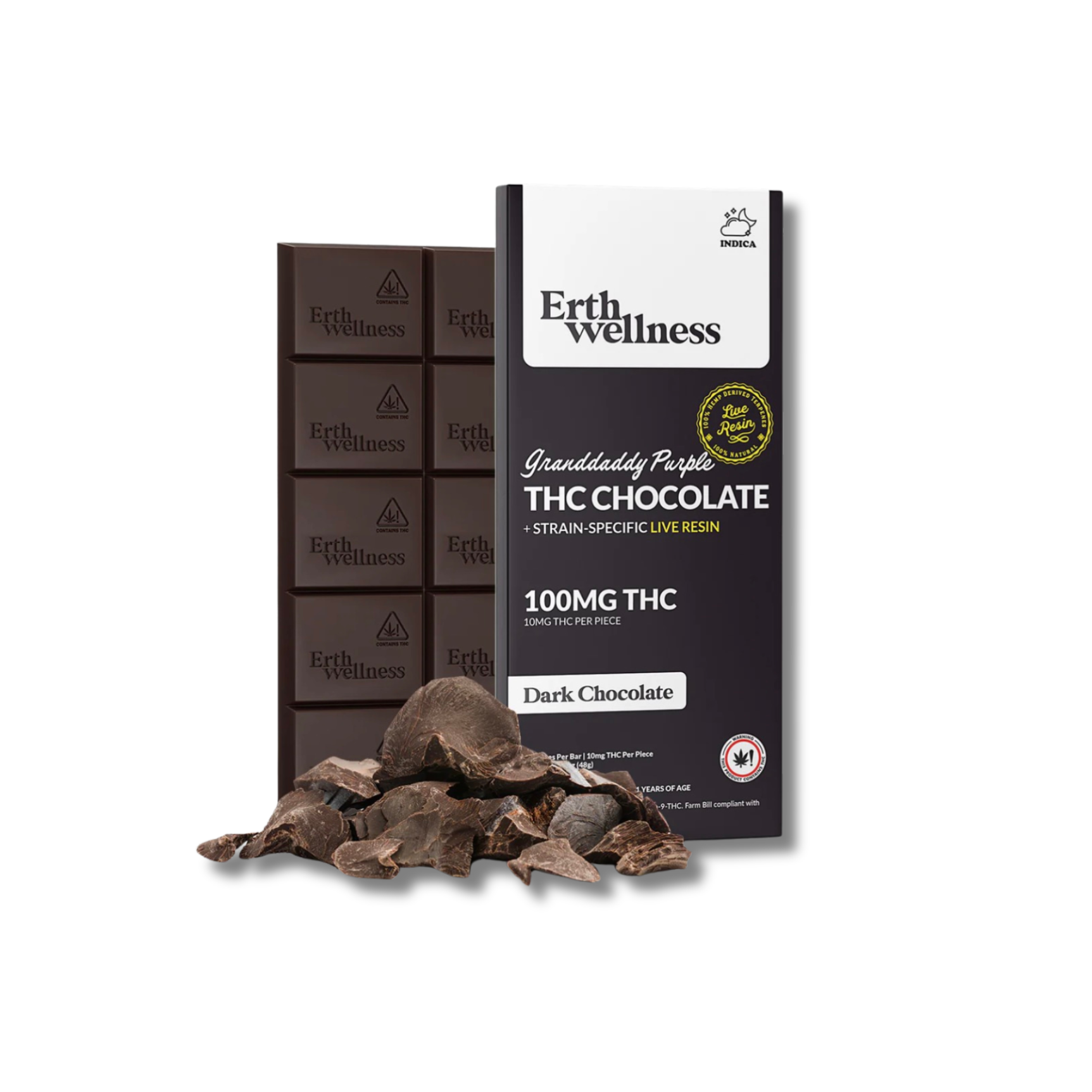LIVE RESIN DARK CHOCOLATE BAR 100MG- GRANDDADDY PURPLE INDICA