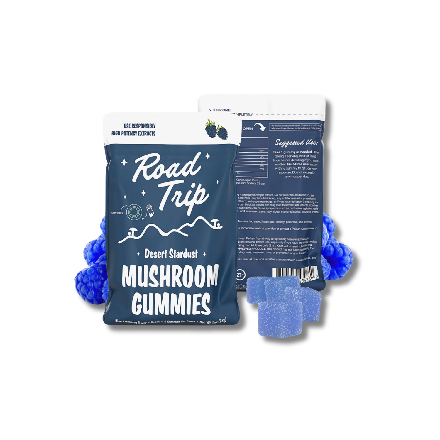 ROAD TRIP MUSHROOM GUMMIES- BLUE RASPBERRY 8 COUNT