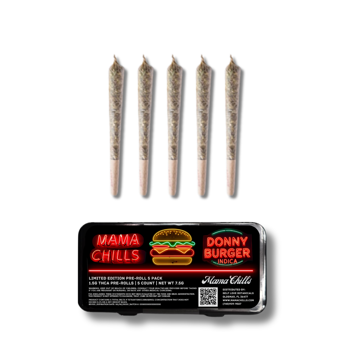 LIMITED EDITION DONNY BURGER INDICA 5 PACK TIN- INCLUDING 5 1.5G  PREROLLS