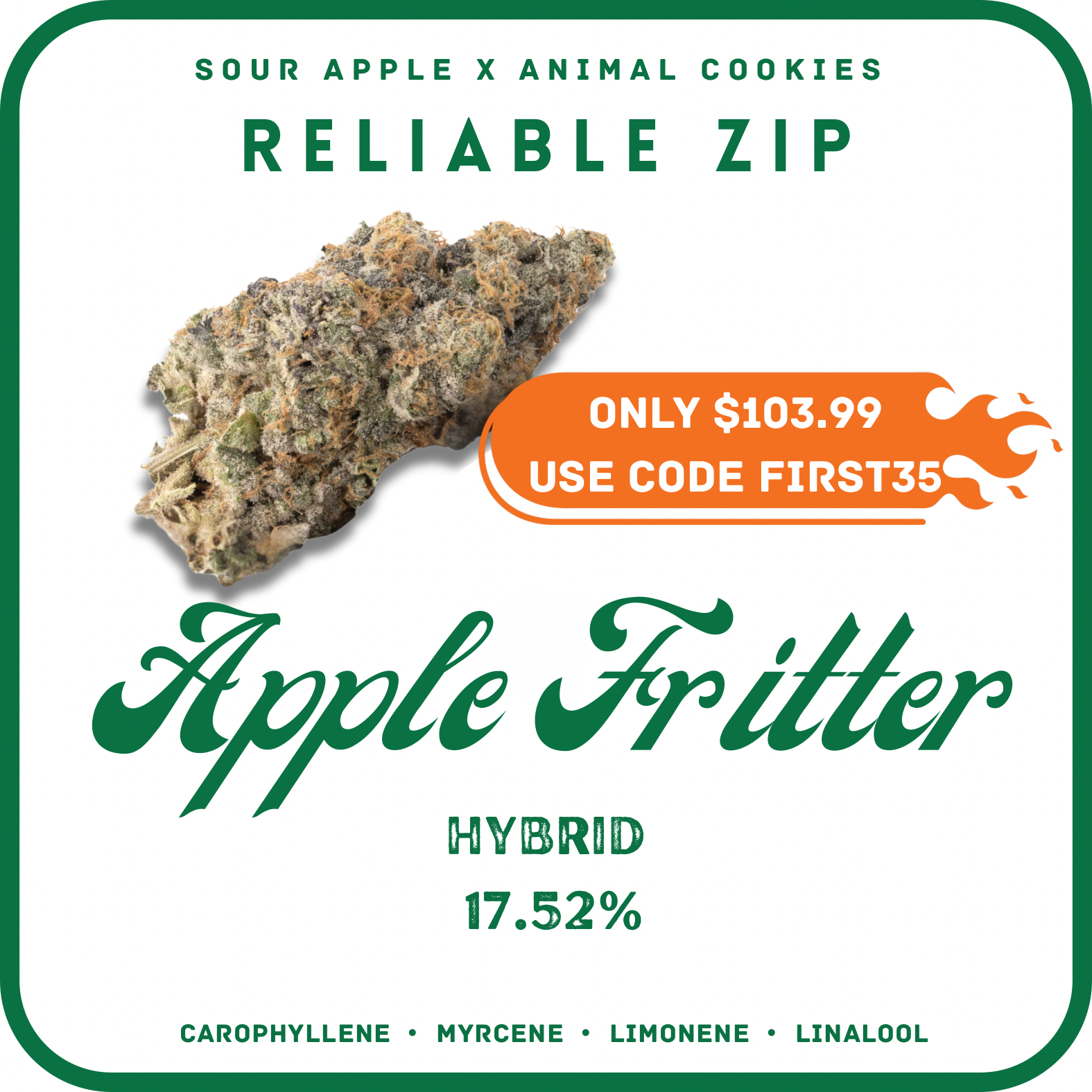 APPLE FRITTER THCA FLOWER HYBRID 17.52%- 1 OUNCE/ 28G/ 1 OZ