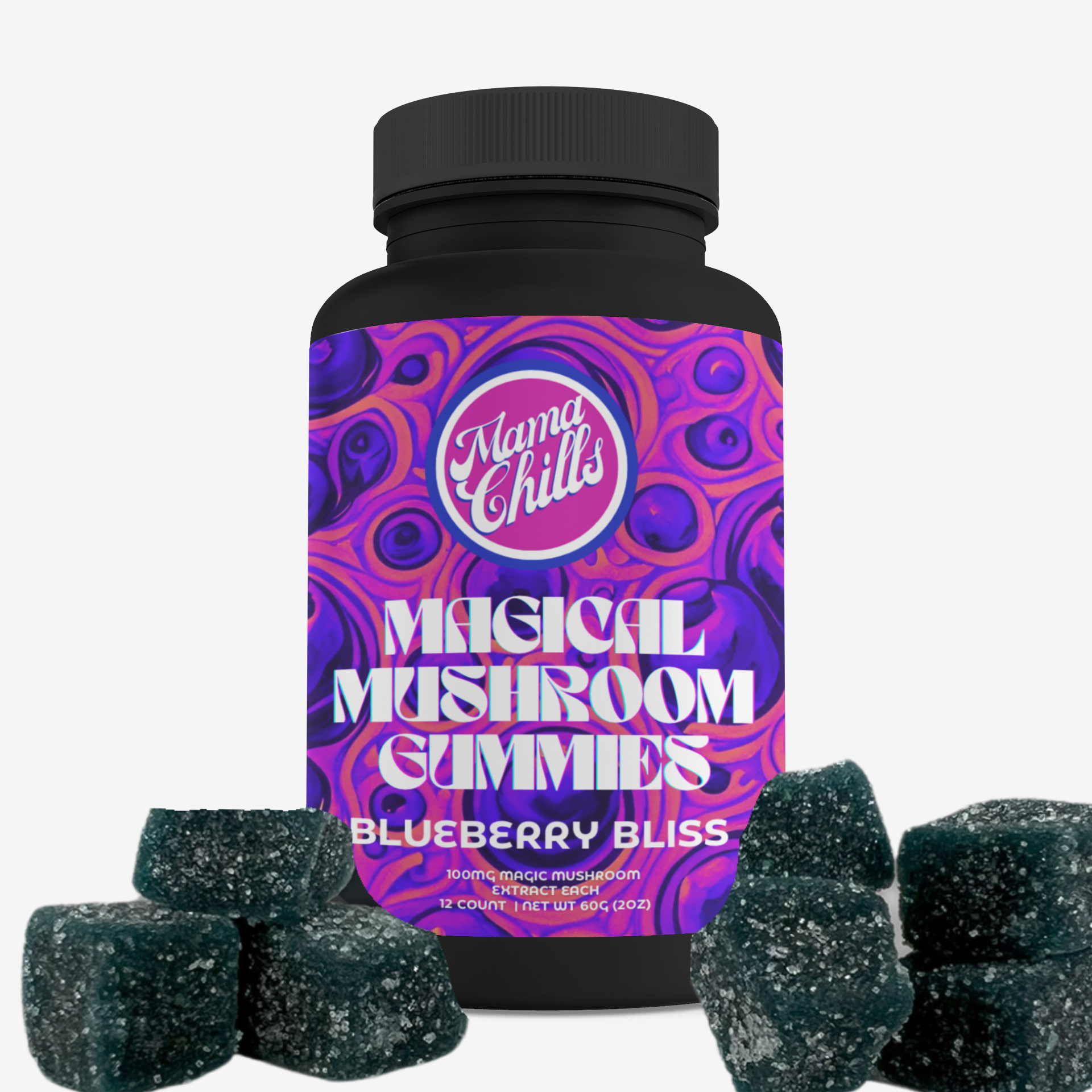 MAMA CHILLS MAGIC MUSHROOM GUMMIES- 100MG EACH- 12 COUNT