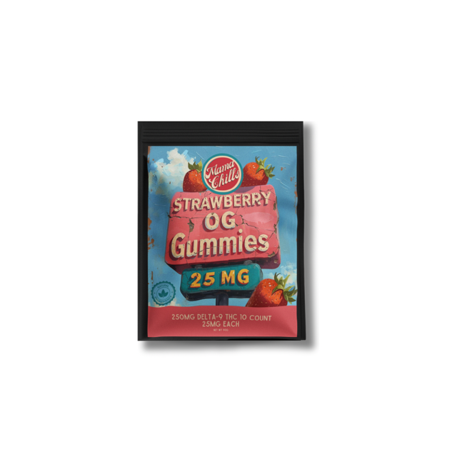 MAMA CHILLS ORGANIC STRAWBERRY OG GUMMIES- 25MG EACH 10 COUNT